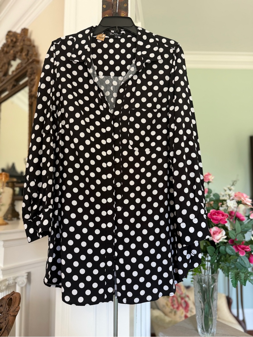 Velvet Heart Black and White Polka Dot Button-Down Shirt